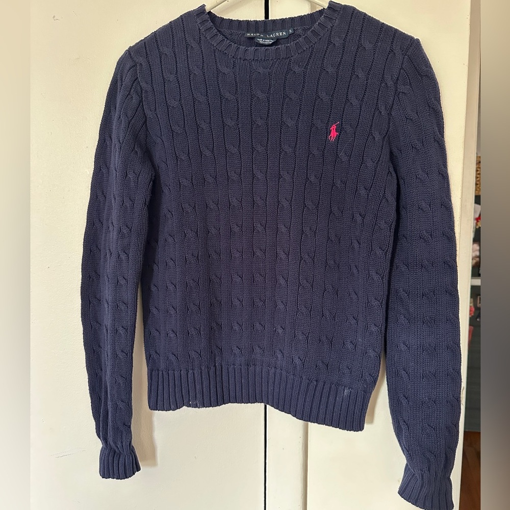 Ralph Lauren Blue Crew Neck Cable Knit Sweater